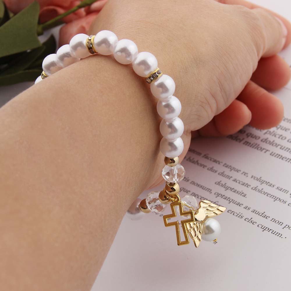 Acrylic Cross Angel Bracelet For Men And Women Geometric 8MM Beads Religious Jewelry Fashion Everyday Wearable