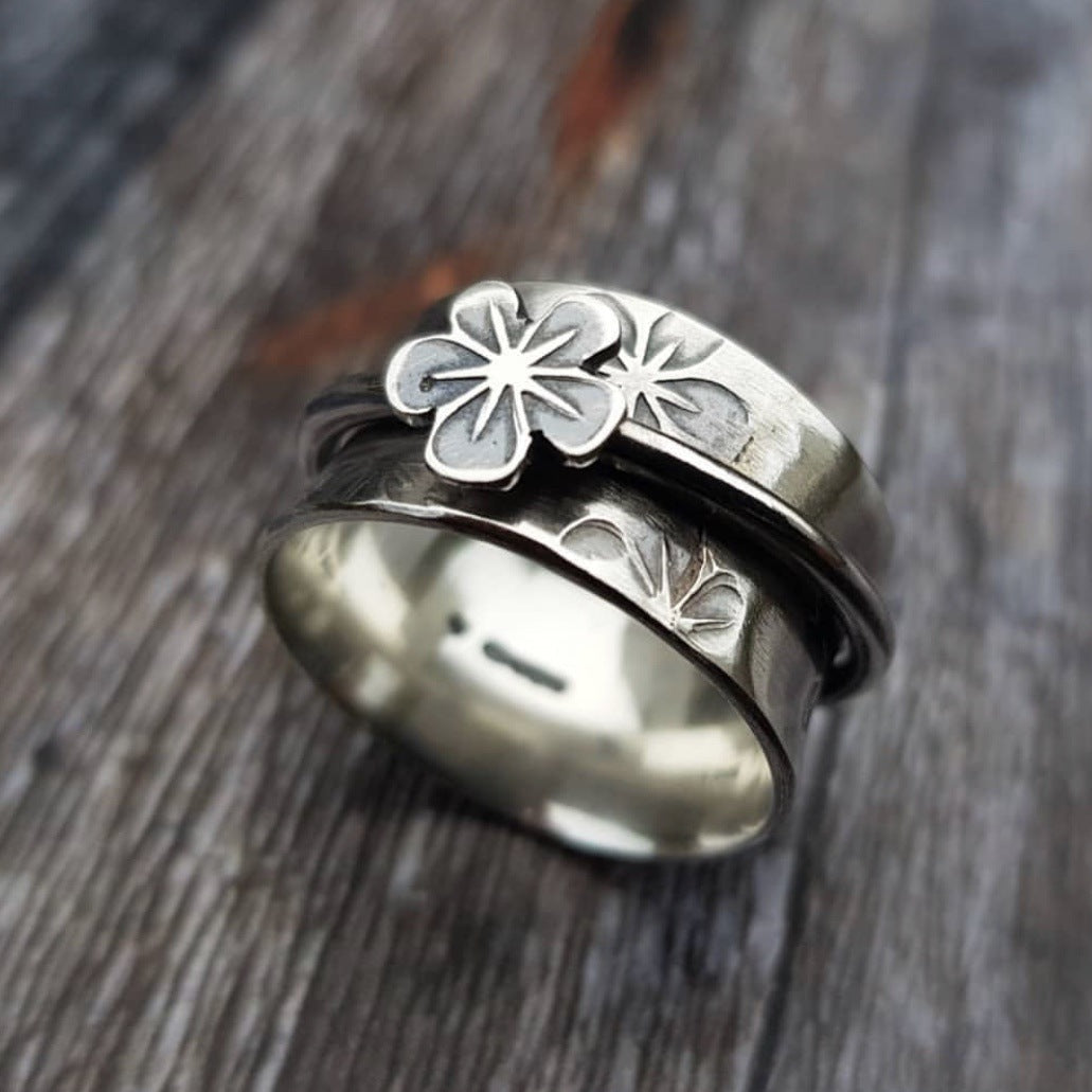 Geometric Floral Ring Silver Plated Alloy Jewelry For Women Fashion Ring Vintage Inspired Everyday Wear Jewels