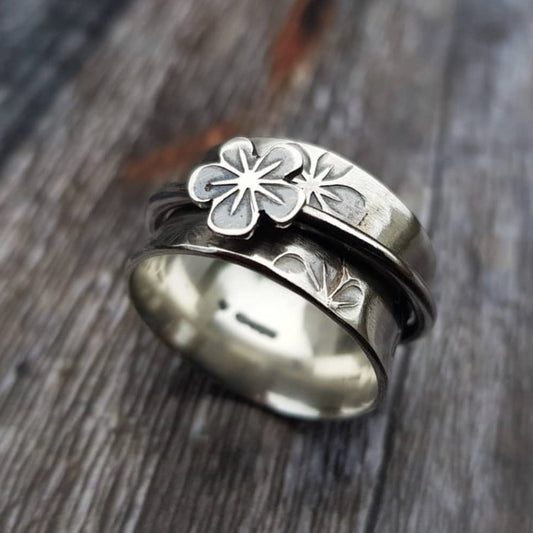 Geometric Floral Ring Silver Plated Alloy Jewelry For Women Fashion Ring Vintage Inspired Everyday Wear Jewels