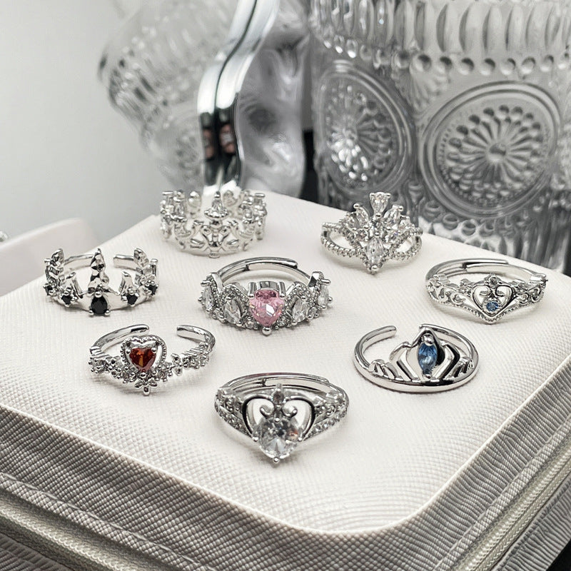 Open End Zircon Ring Copper With Crown Geometric Inlay Irregular Folding Element Ring For Her Elegant Gift Set