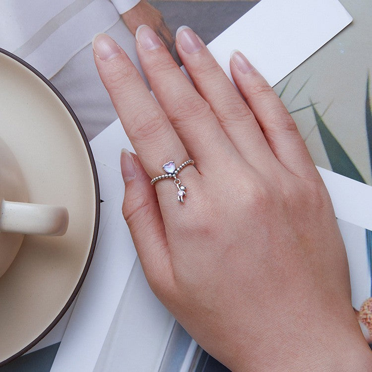 Cute Bear Balloon Ring For Girls Silver Charm Band Ring Women Size 6 Fashion Jewelry Delicate Silver Tone Gift