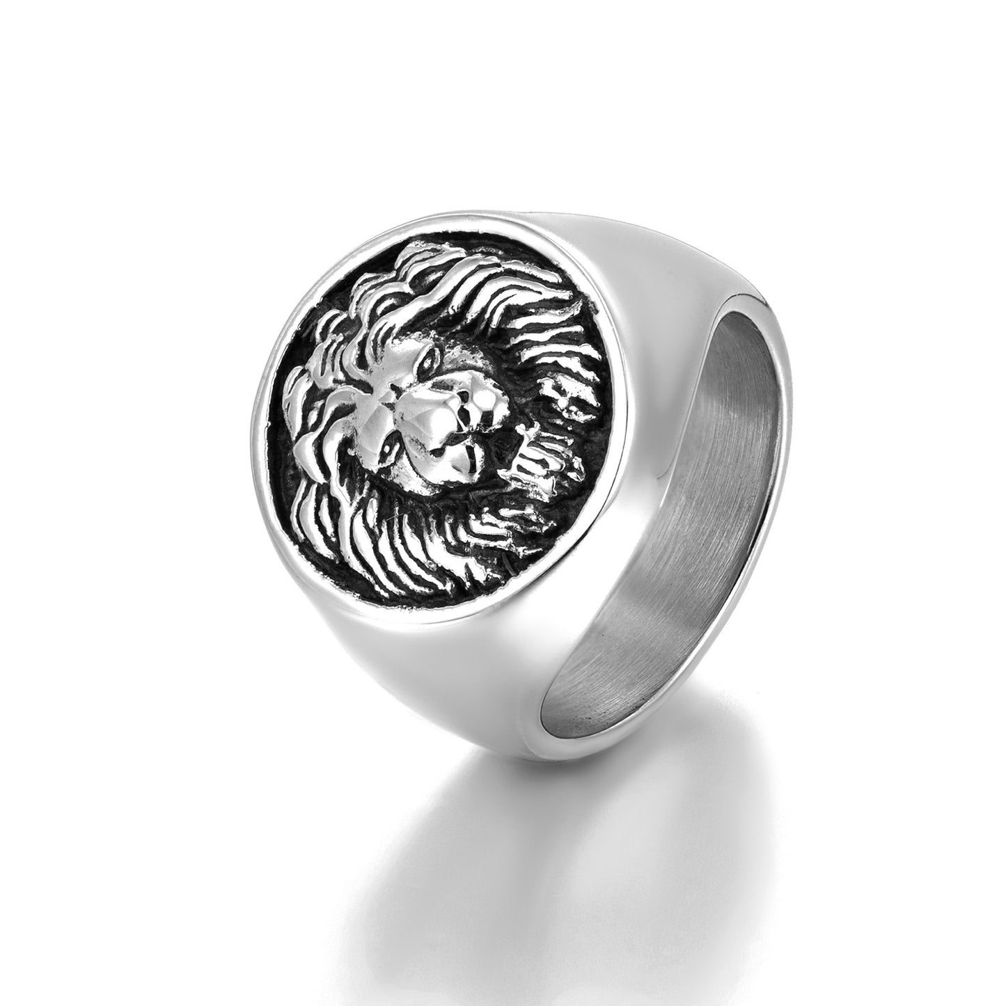 Men's Lion Head Ring Stainless Steel Polished Animal Zodiac Ring Fashion Ring for Men Lion Ring Steel Ring Gold Ring Retro Ring