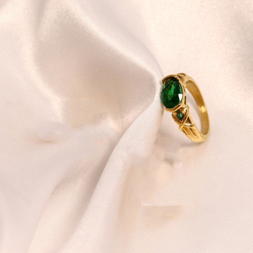 Stainless Steel Geometric Ring With Stone Accent Fashion Jewelry For Women Pink Stone Gold Size 6 7 8 European Style