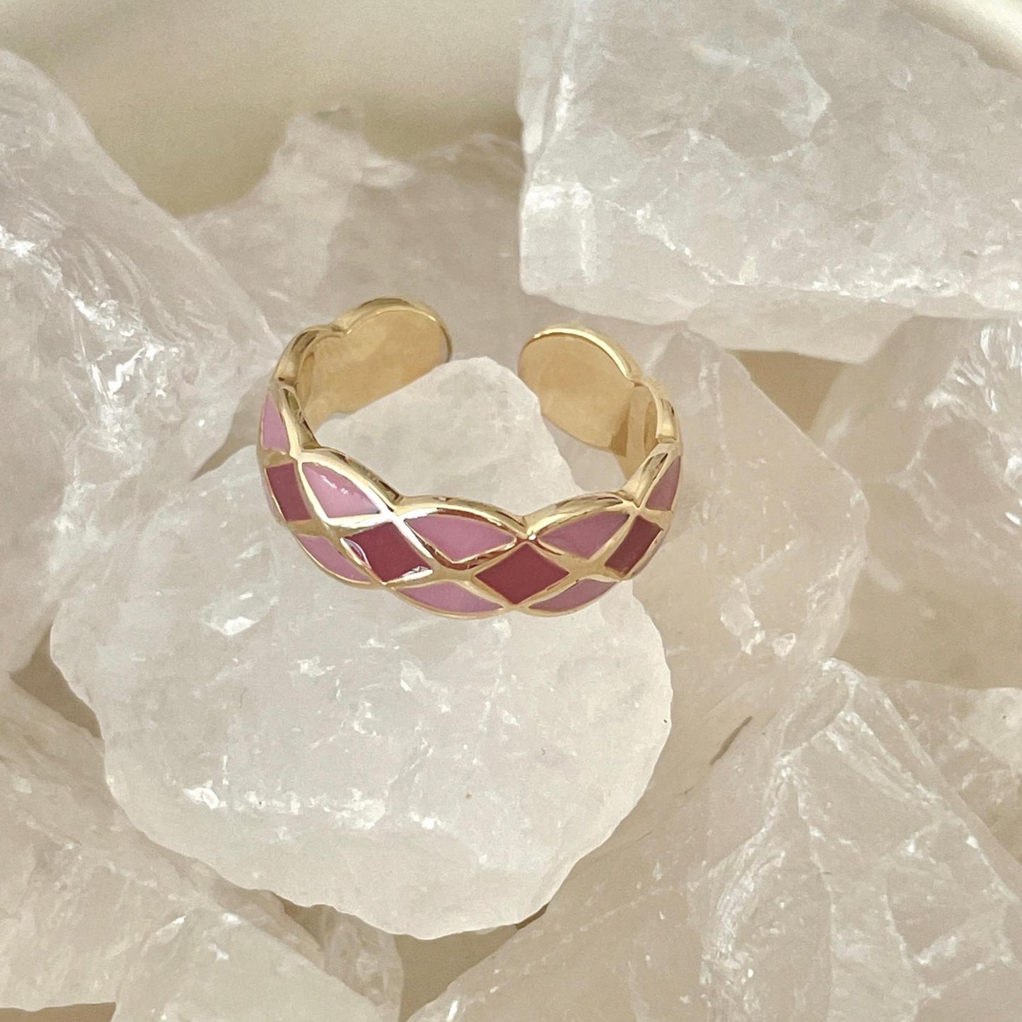 Geometric Women Rings Set Adjustable Alloy Electroplated Fashion Jewelry Ring Set Beige Purple Drip Glazed Set