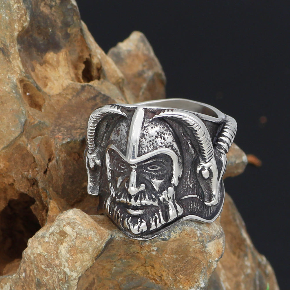 Mens Viking Sheep Head Ring Stainless Steel Geometric Band Jewelry Gift For Men European American Style Trendy
