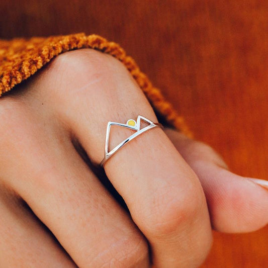 Womens Geometric Silver Alloy Ring Electroplated Valley Sunset Statement Wedding Jewelry Gift For Her Everyday