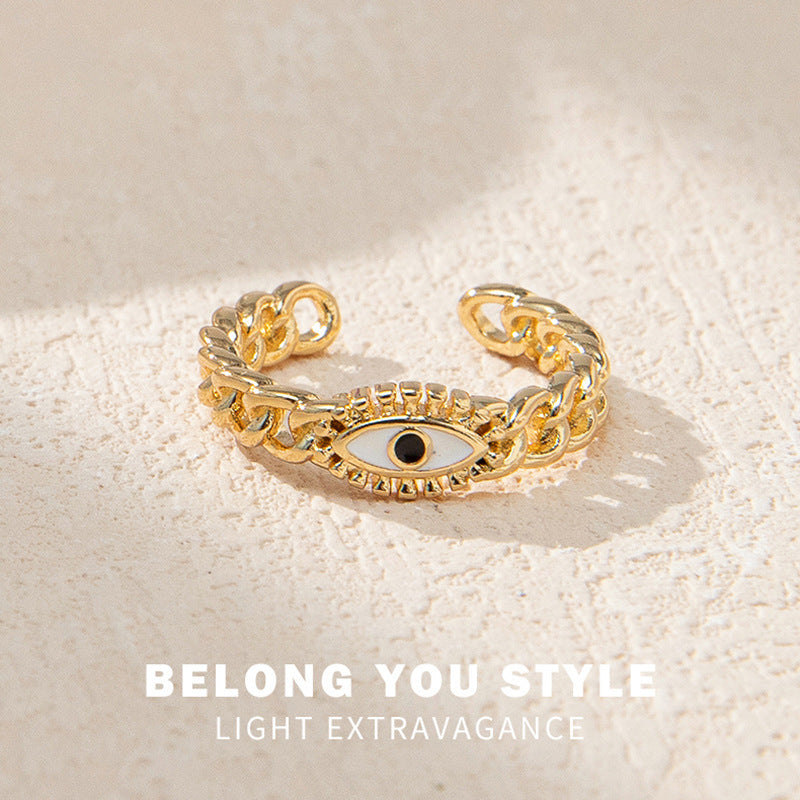 Women Evil Eye Ring Copper Geometric Design Fashion Jewelry Statement Accessory Trendy Unique Charm Bold Charm