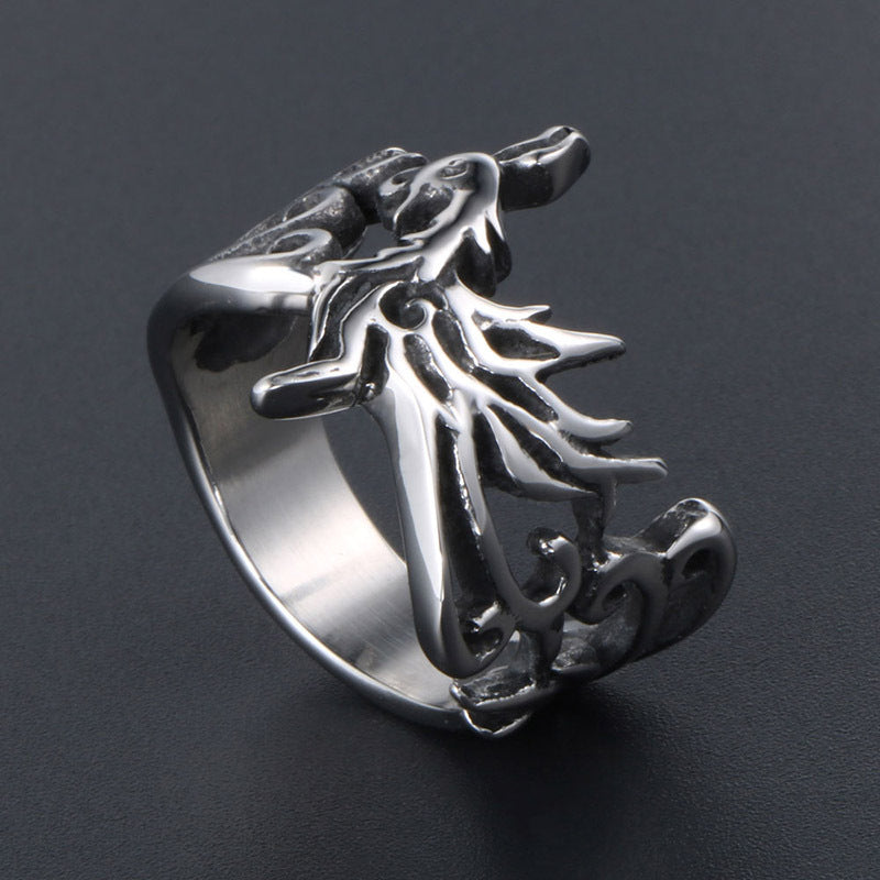 Retro Phoenix God Bird Titanium Steel Ring Unisex Crown Style Fashion Jewelry Gift Polished Titanium Ring Wear