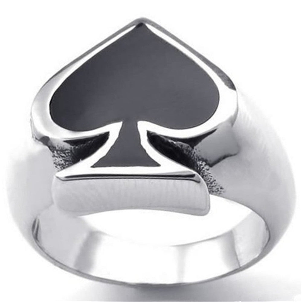Mens Geometric Alloy Ring Black Plated European Spade