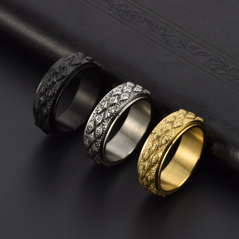 Stainless Steel Mens Eye Ring Vintage Silver Gold Black