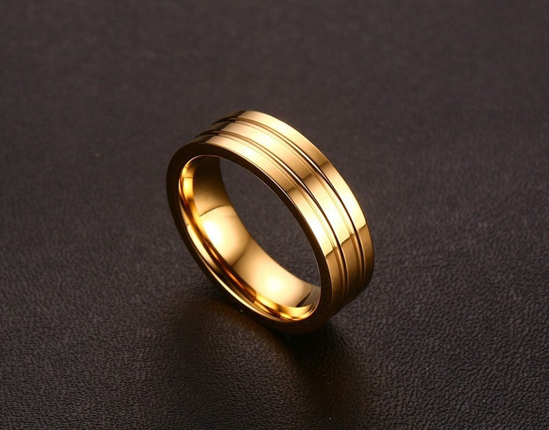 Womens 6mm Stainless Steel Fluted Gold Tone Ring Geometric Design Durable Everyday Wear Jewelry Timeless Charm