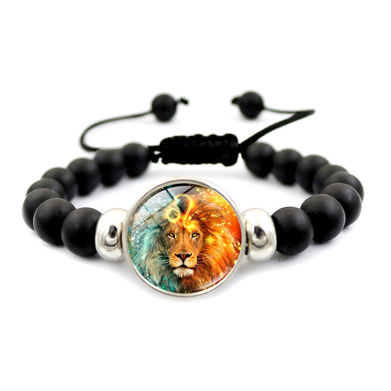 Unisex Zodiac Constellation Beaded Bracelet With Time Gem Adjustable Length Glass Beads Travel For Travel Gift