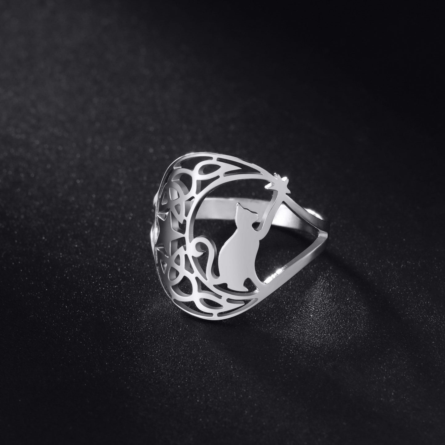 Unisex Stainless Steel Kitten Ring With Star Knot Design Fashion Jewelry Electroplated European Style Ring Accessory