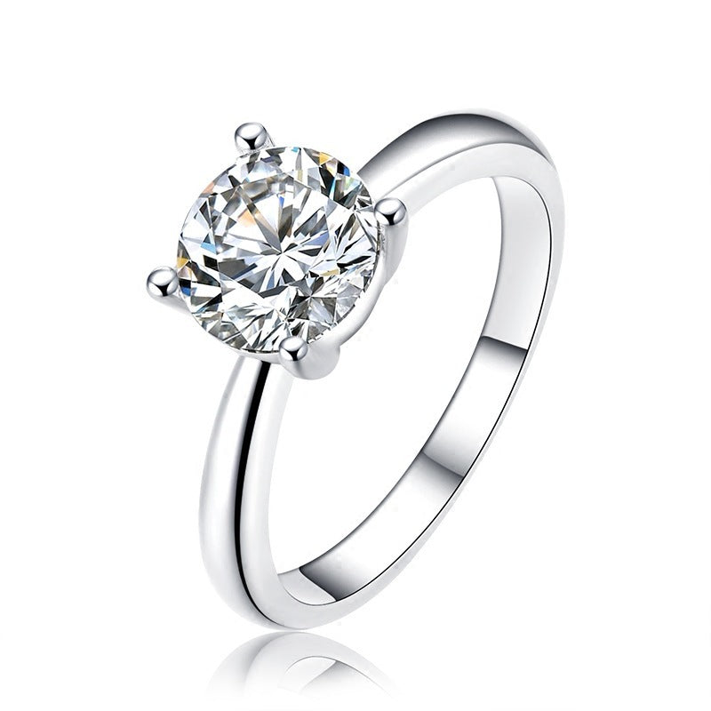 Unisex Copper And White Zircon Round Diamond Ring With Geometric Design And Electroplated Finish Everyday Wear Ready