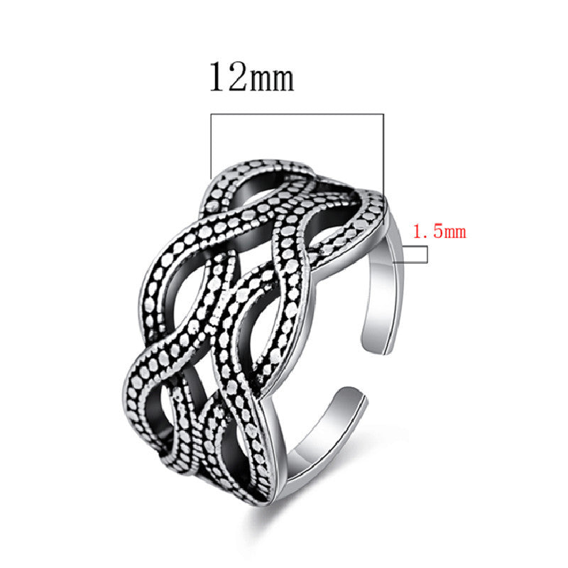 Unisex Geometric Ring Adjustable Opening Nepali Style Thai Silver Retro Punk Ring For Men And Women Gift Ideas