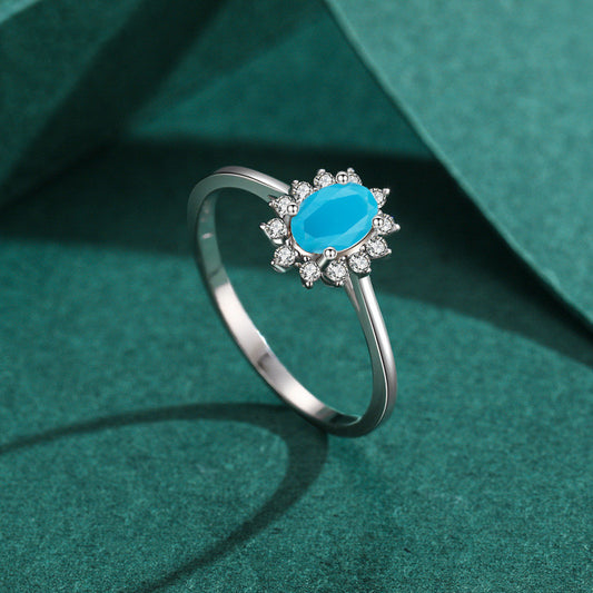 Womens Ring With Sterling Silver Crown And Oval Turquoise Mosaic Blue Electroplated Finish Fashion Jewelry Ring