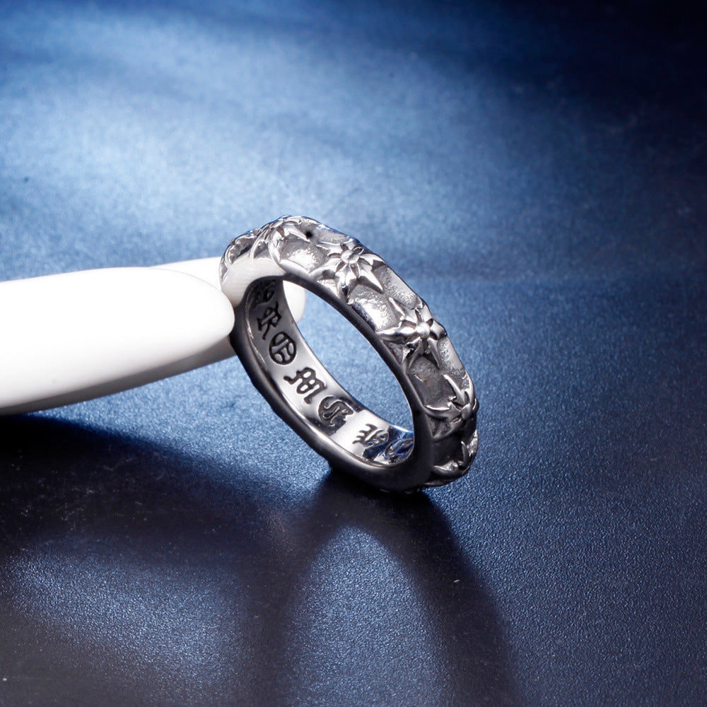 Mens Titanium Steel Ring Hexagonal Star Design Handmade European American Style Unisex Gift Idea For Him And Her