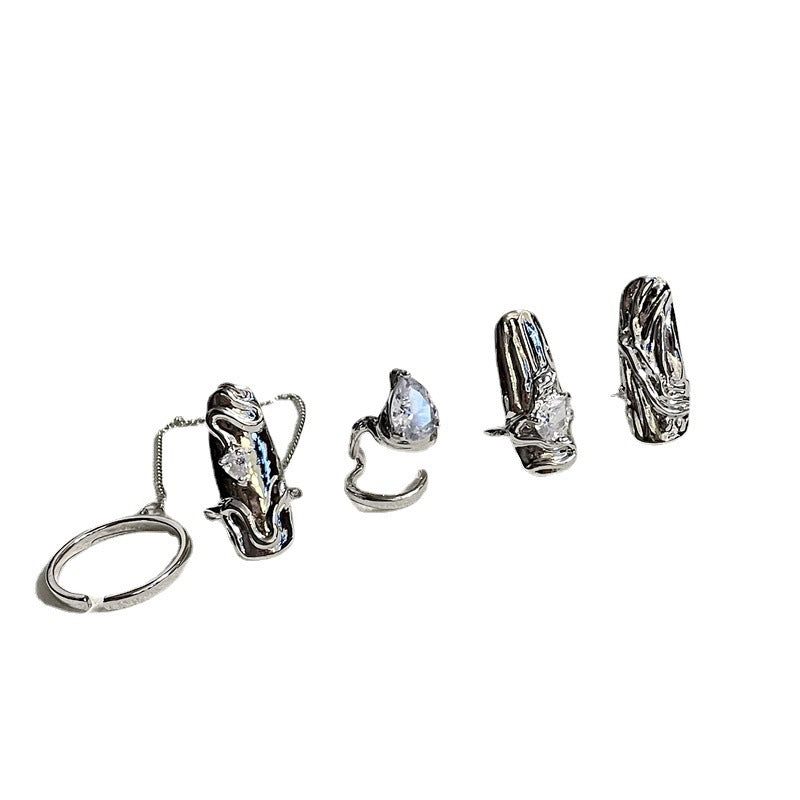 Womens Bohemian Knuckle Ring Set Gold Plated Inlaid Gemstone Geometrical Metal Rings Retro Stacking Adjustable