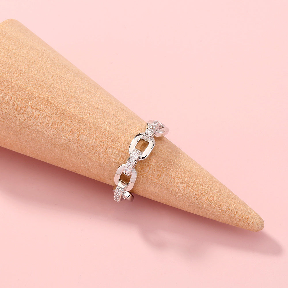 Open Ring Micro Inlaid Zircon Ring Bamboo Link Chain Copper Ring Adjustable Fashion Jewelry For Women Trendy Accessory