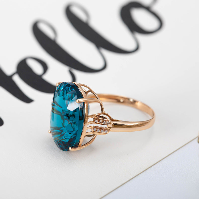 Peacock Sapphire Ring Color Blue Stone Rose Gold Plated Copper Geometric Design Jewelry For Women Anniversary Gift