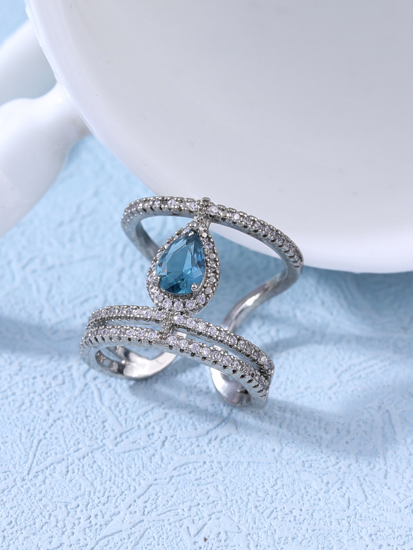 Women Open Pearl Ring Adjustable Copper Zircon Geometric