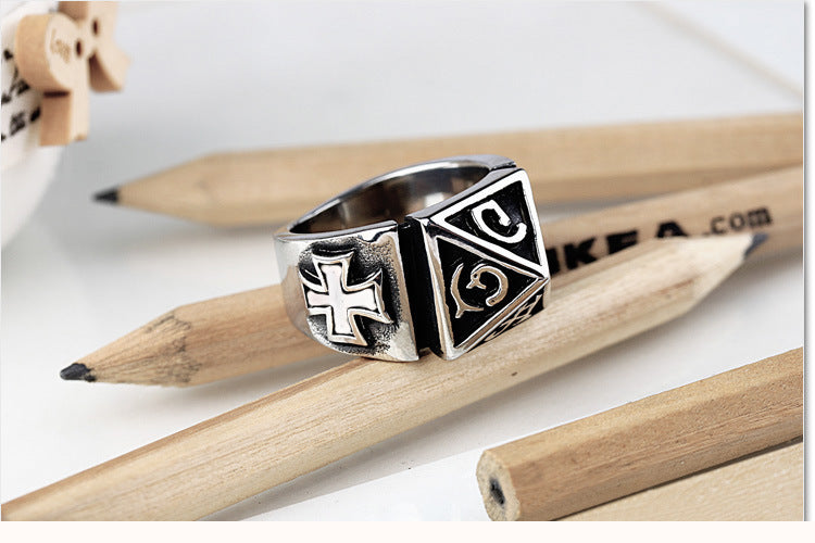 Mens Titanium Steel Ring Retro Electroplated Fashion Jewelry Ring For Men Statement Band Vintage Finish Luxury