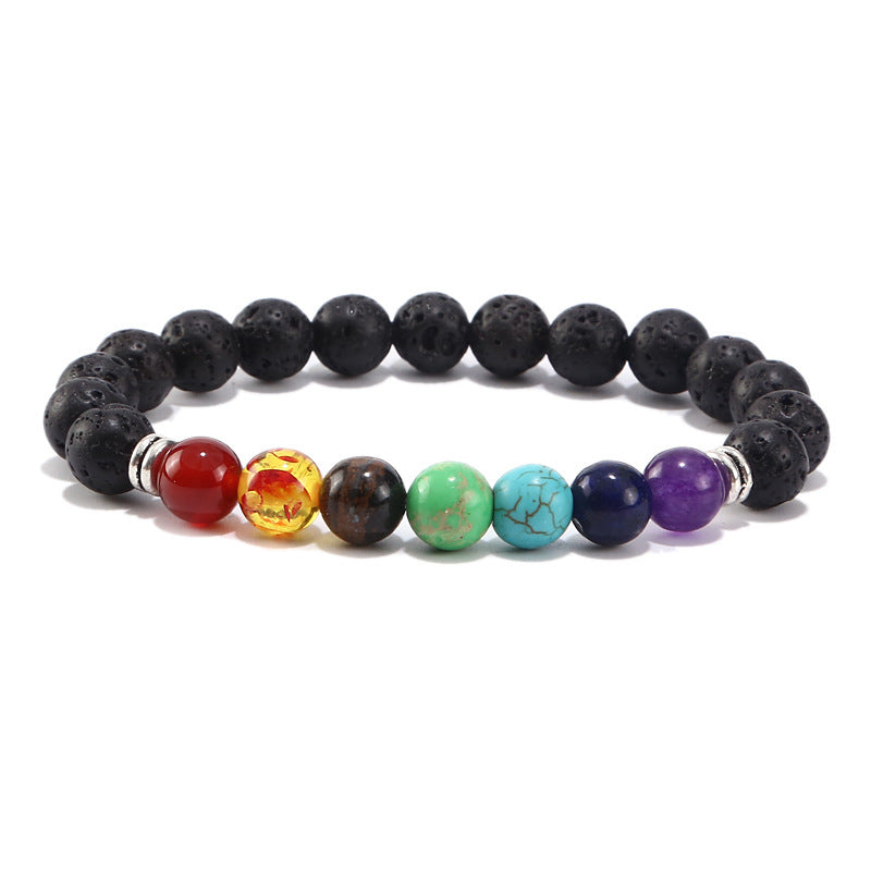 Agate Lava Stone Bracelet Energy Healing Seven Chakra Buddha Beads Hand String Eight Millimeter Wellness Protection