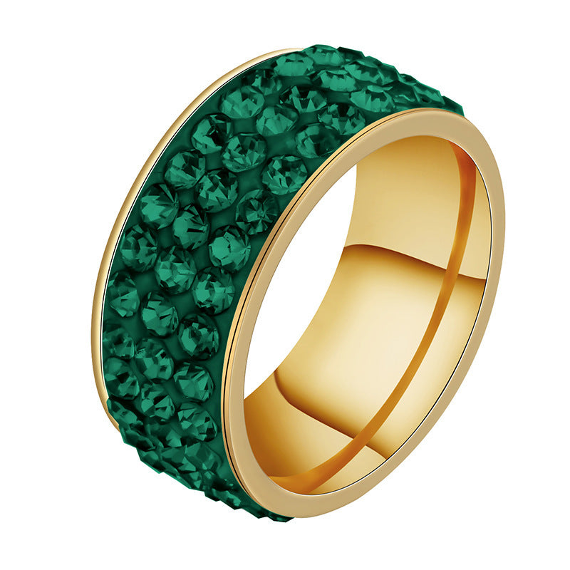 Womens Stainless Steel Geometric Ring With Diamond Inlay Diamond Studded Fashion Jewelry European Design Accessory