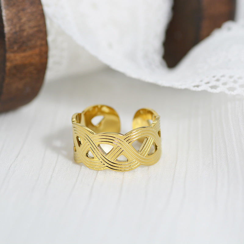 Women Openwork Geometric Stainless Steel Ring Adjustable Opening Fashion Jewelry For Her Durable Stainless Steel