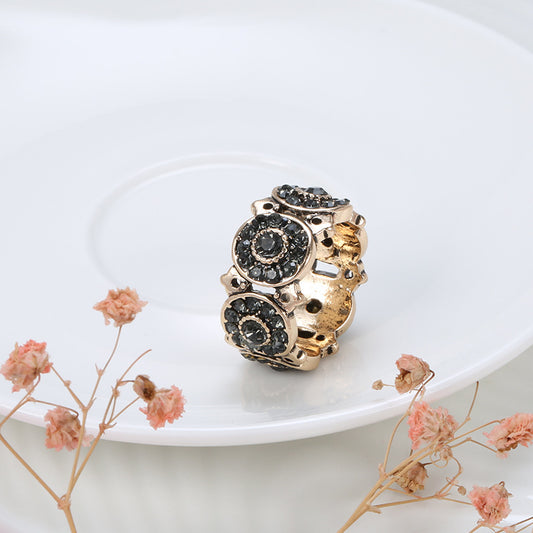 Womens Bohemian Geometric Ring In Antique Gold Plated Alloy With Inlaid Gemstones Vintage Electroplated Sparkle Finish