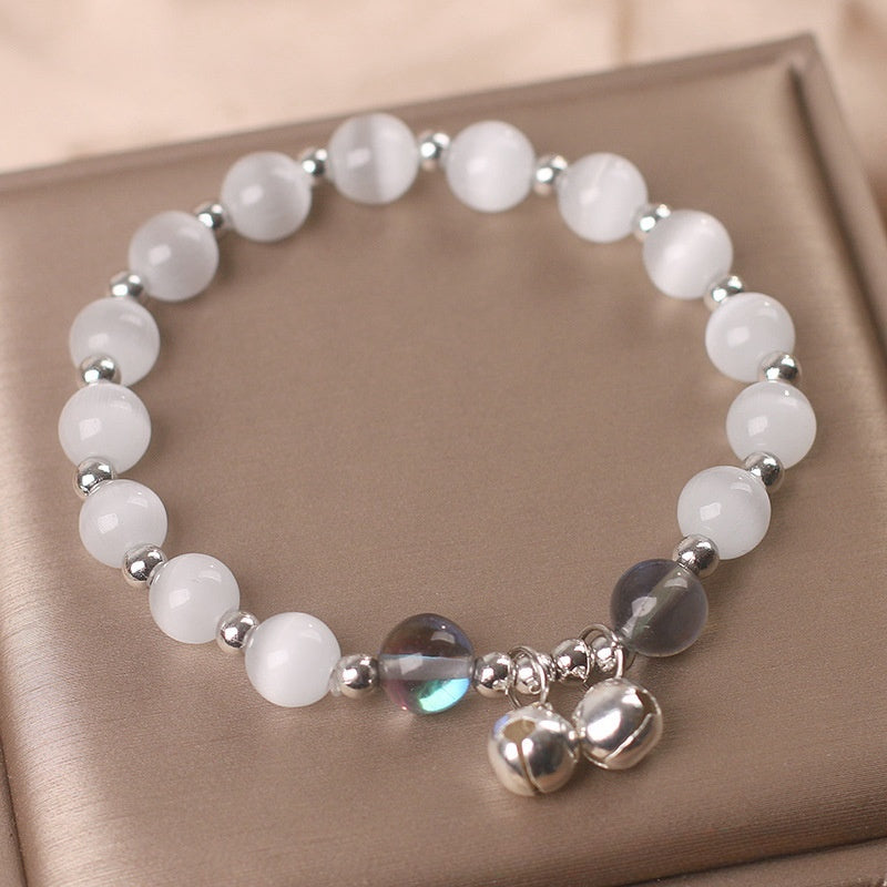 White Opal Bell Bracelet For Women Delicate Wristwear