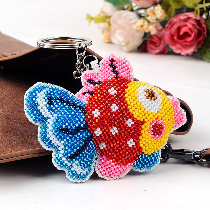 DIY Beaded Keychain Kit Handmade Fashion Accessory Embroidery Supplies Beads Key Ring Patterned for Decoration