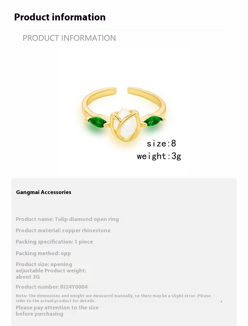 Womens Adjustable Rings Tulip Flower Design Electroplated Copper Ring Fashionable Sweet Ring Perfect For Women