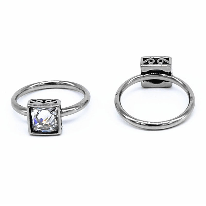 Unisex Titanium Steel Ring Geometric Design Diamond Accent Retro Personalized Finger Ring Durable Gift Diamond