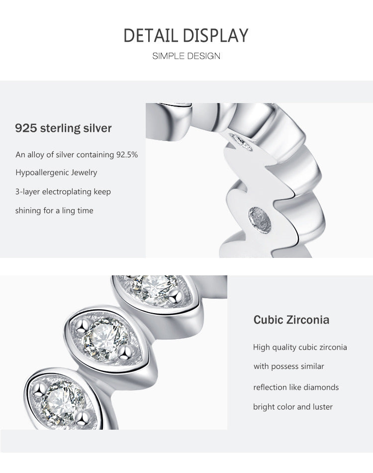 Geometric S925 Silver Ring Eye Inlay Diamond Studs Polka Dot Design For Women Elegant Everyday Accessory Style