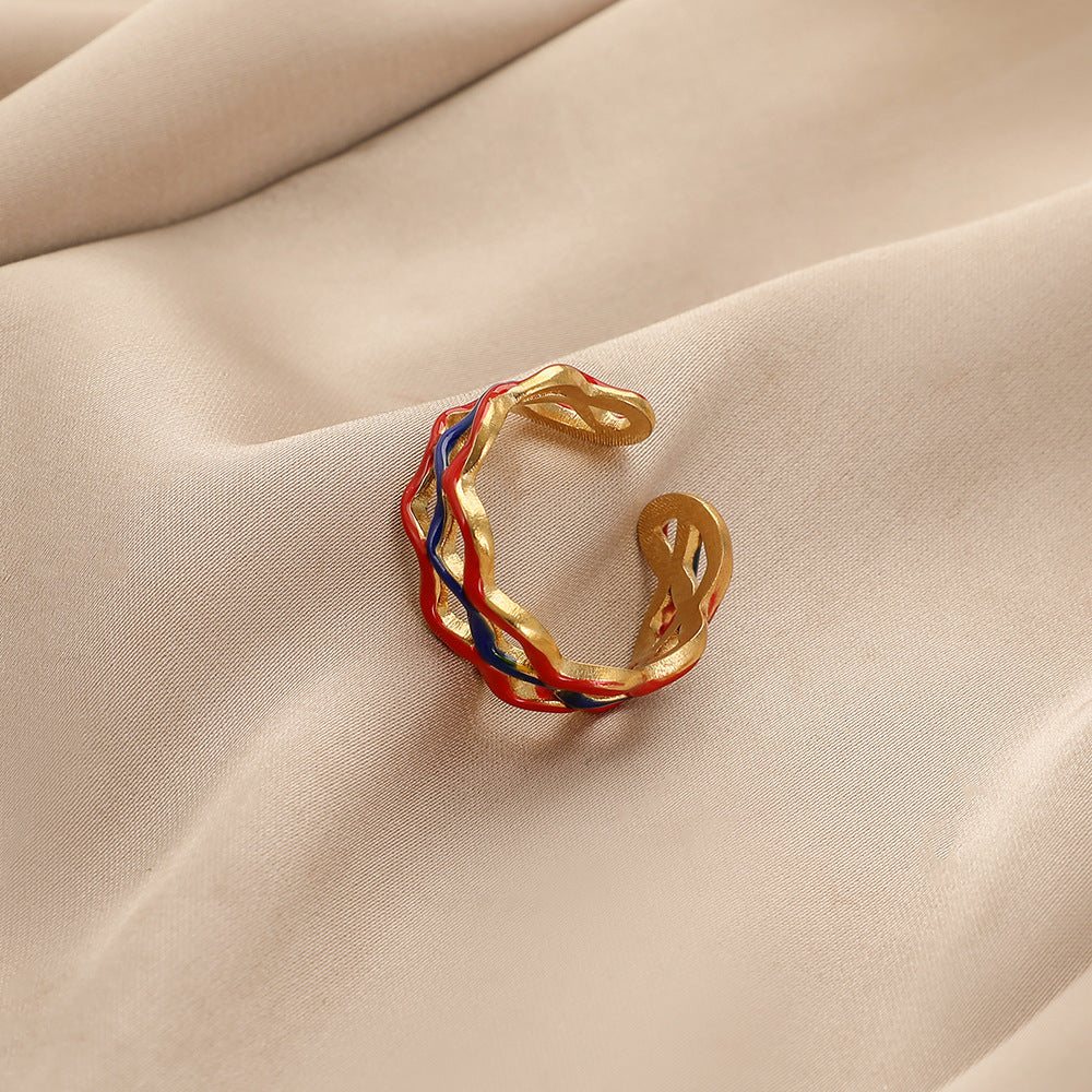 Womens Geometric Open Ring Stainless Steel Drip Design Jewelry For Fashion Lovers Trendy Beautiful Ring Trendy