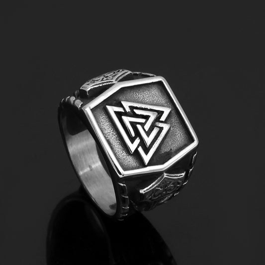 Viking Triangle Rune Titanium Steel Ring Geometric Vintage
