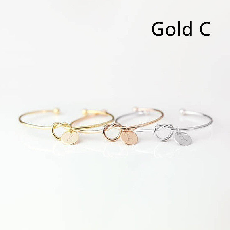 Womens Alloy Letter Bracelet Dead Knot Bangle Jewelry Gold