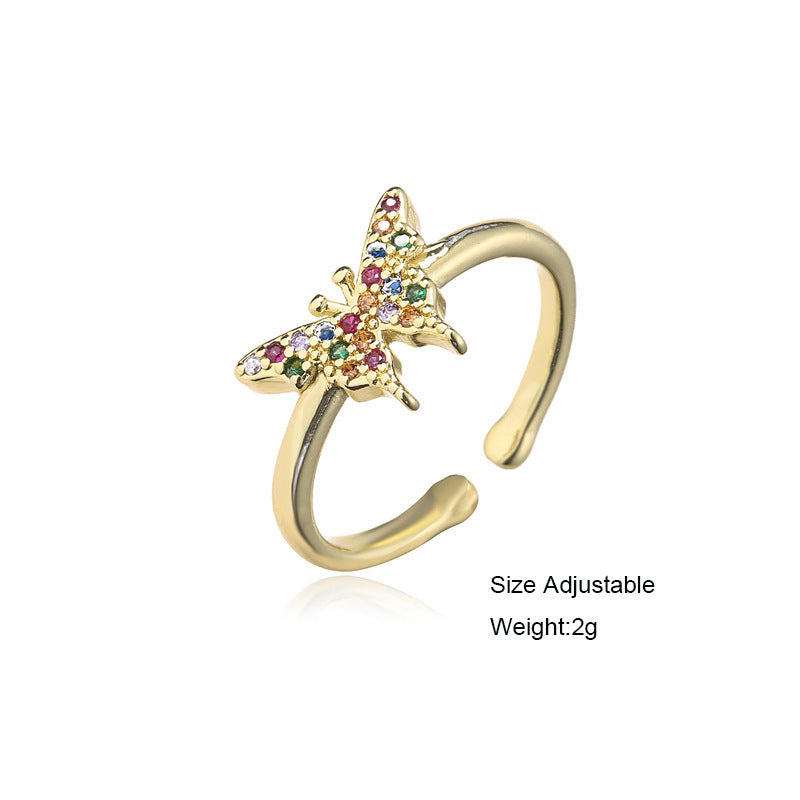 Womens Fashion Ring Butterfly Copper Plated Gold Tone Geometric Inlay Detailing Ring Jewelry Everyday Wear Gem
