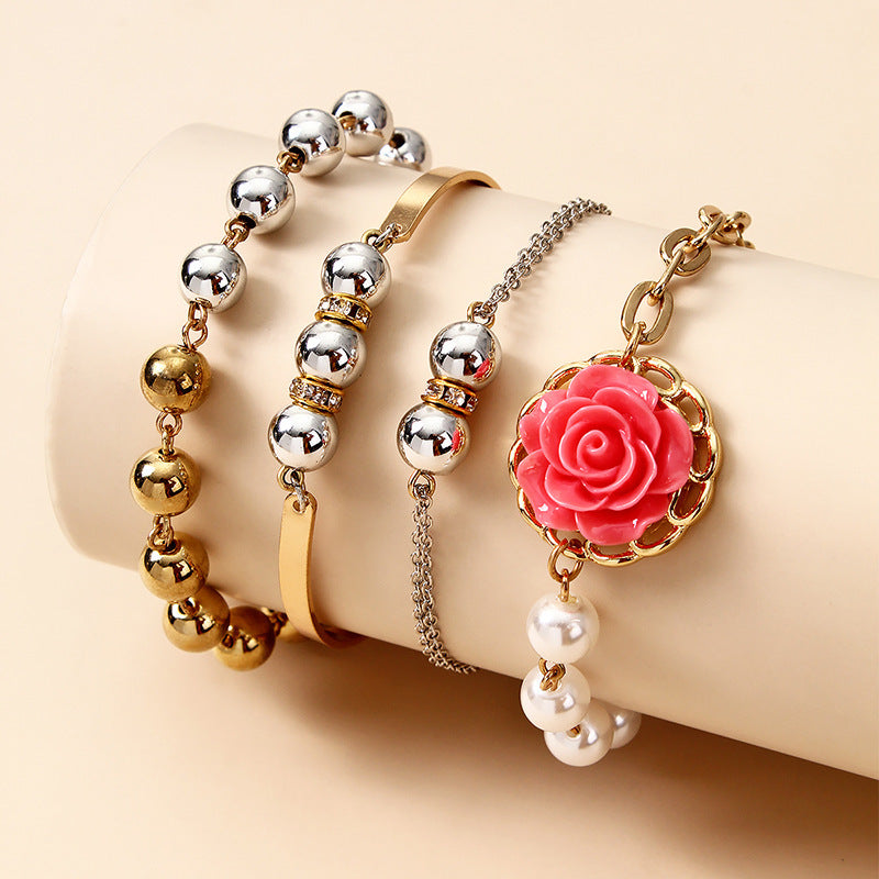 Womens Pearl Flower Bracelet European American Jewelry Fashionable Pearl Design Elegant Accessory For Everyday Wear