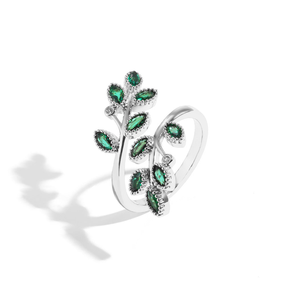 Zircon Leaf Cross Ring For Women Adjustable Switchable Index Finger Gold Plated Ornament With Elegant Sparkles