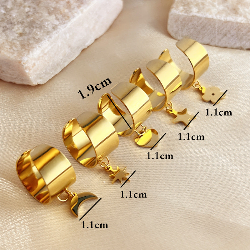 Unisex Open Heart Ring Stainless Steel Electroplated Vintage Design Elements Adjustable Opening Fashion Jewelry