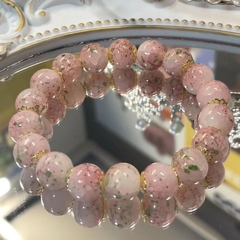 Geometric Glass Beaded Bracelet With Colored Glaze 10mm Cherry Blossom Retro Design For Women Everyday Wear Style