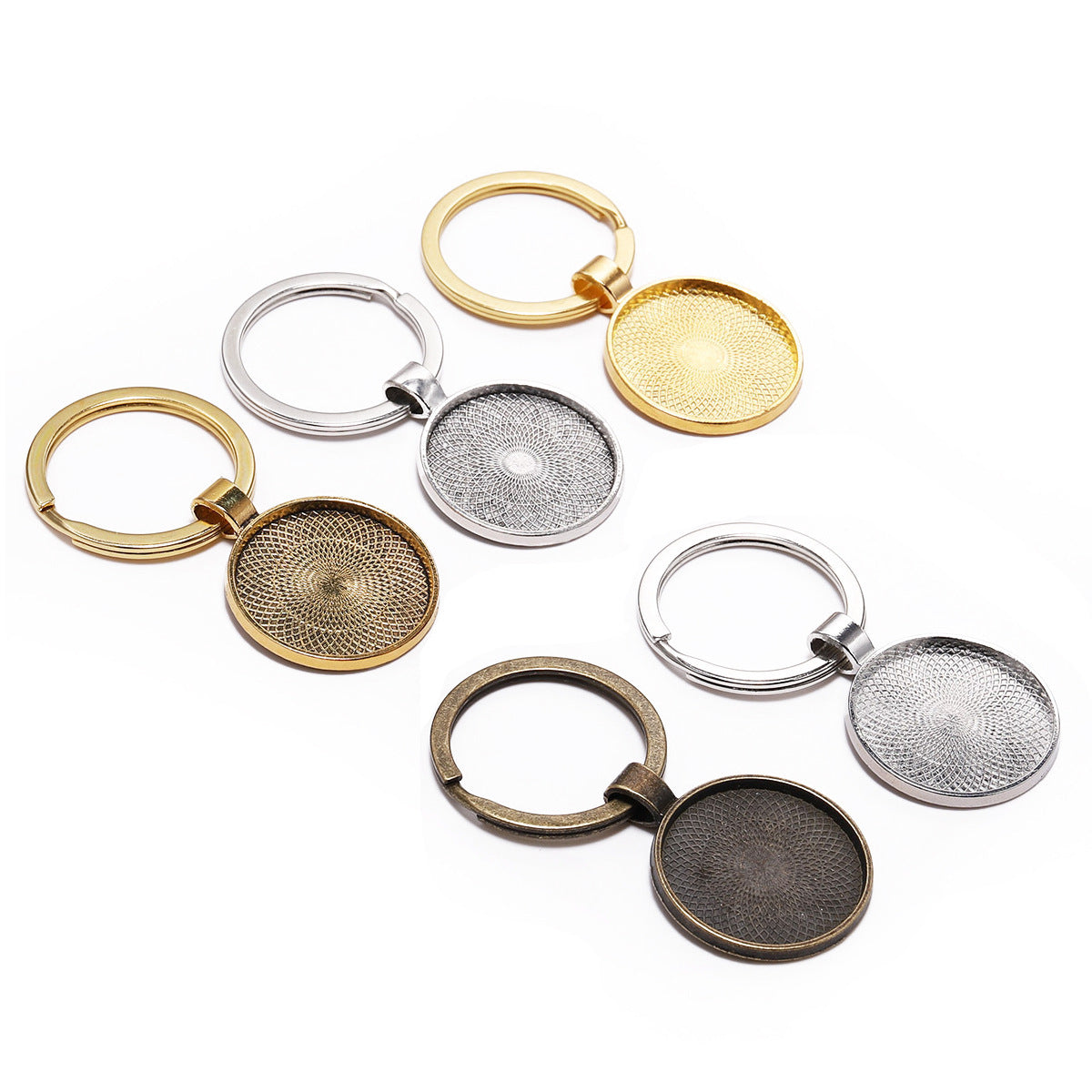 Metal Key Ring Pendants 5 Piece Pack Nickel Free Keychains Southeast Asian Decor Charms Embossed White K Antique