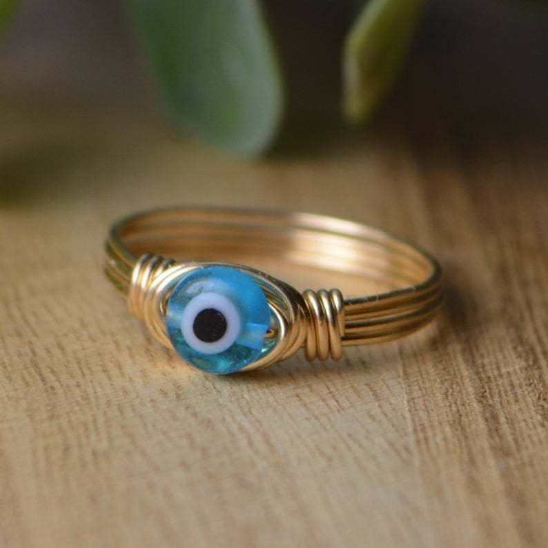 Demon Eye Ring Copper Unisex Geometric Band Dark Blue Gold Water Blue Gold Red Gold Black Gold Sizes 6 7 8 9 10