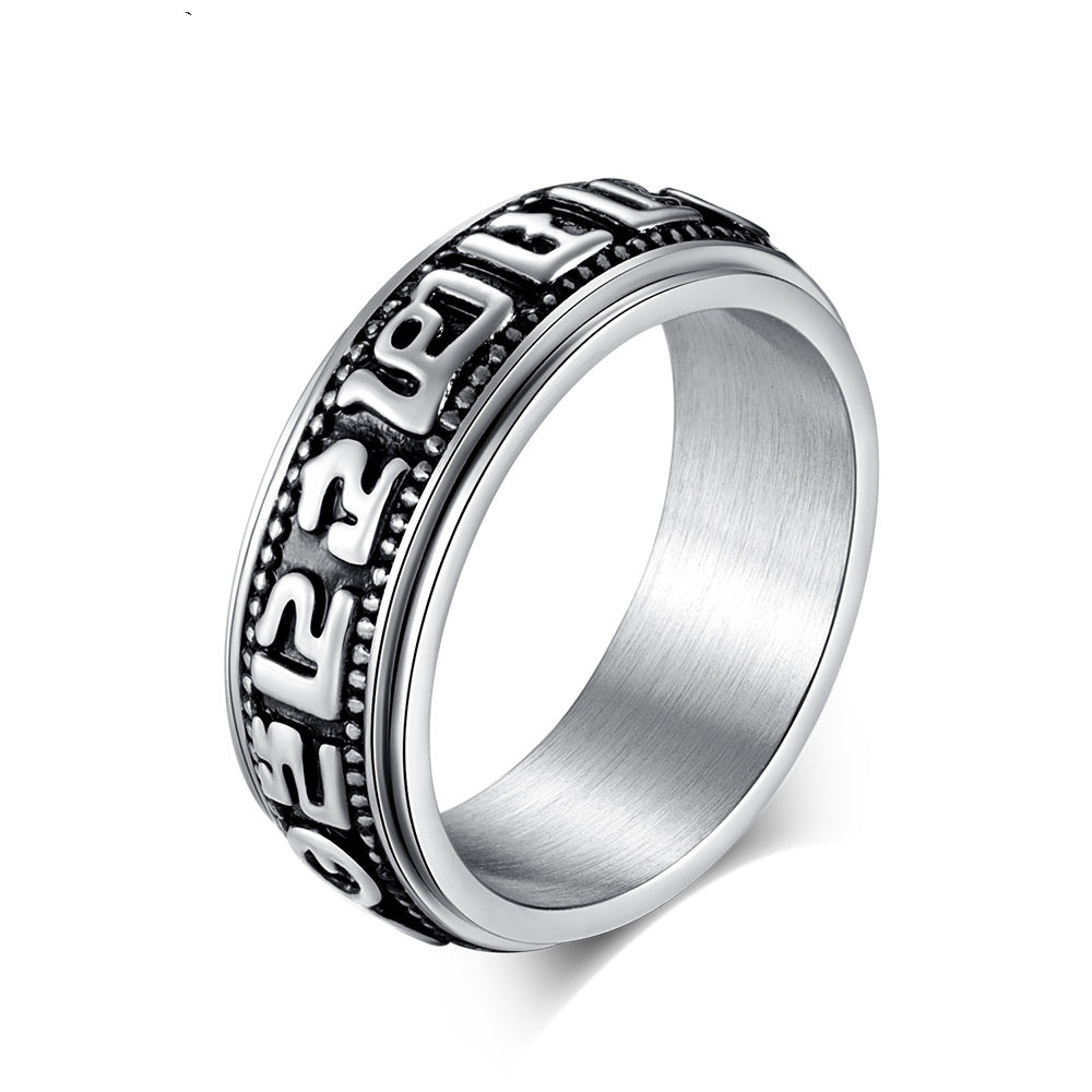 Men's Titanium Steel Ring Vintage Rotating Mantra Band Ring with Six Character Inscription Retro Inspired Ring Perfect Gift for Him