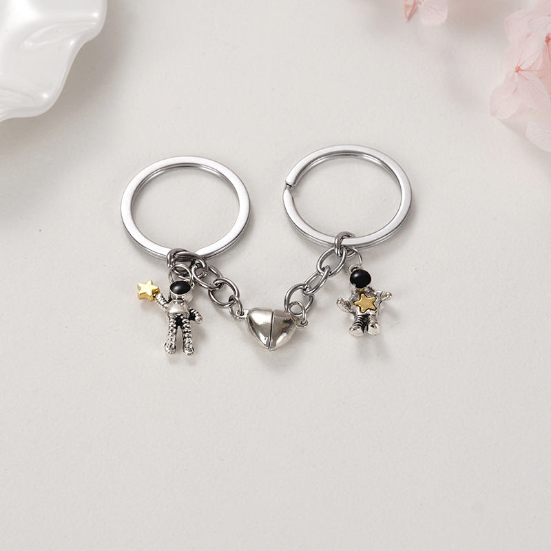Metal Astronaut Keychain Set Star Magnet Keychains Space Themed Key Rings Celestial Jewelry Accessories Themed