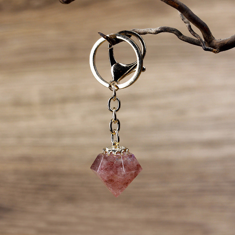 Crystal Gravel Resin Keychain Pendant Modern Design With Tapered Point Handcrafted Natural Stone Accessory Kit