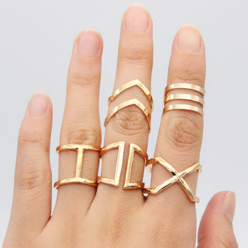 Unisex Geometric Alloy Ring Set Cross V Shape Gold for Women and Men Everyday Wear Fashion Jewelry Electroplated Finish