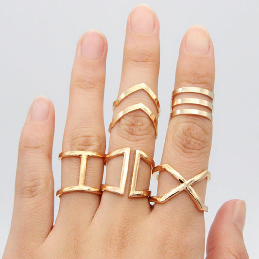 Unisex Geometric Alloy Ring Set Cross V Shape Gold for Women and Men Everyday Wear Fashion Jewelry Electroplated Finish